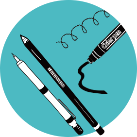 ペン類は試し書きをしてインク残量を確かめる。